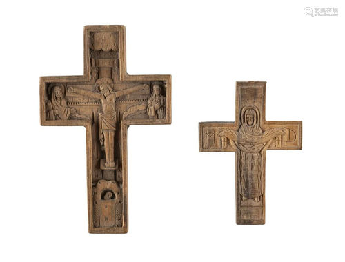 TWO WOODEN CRUCIFIXES