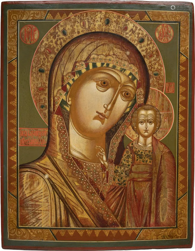 A LARGE ICON SHOWING THE KAZANSKAYA MOTHER OF GOD