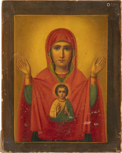 A SMALL ICON SHOWING THE MOTHER OF GOD OF THE SIGN