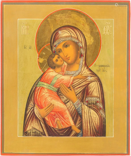 AN ICON SHOWING THE VLADIMIRSKAYA MOTHER OF GOD