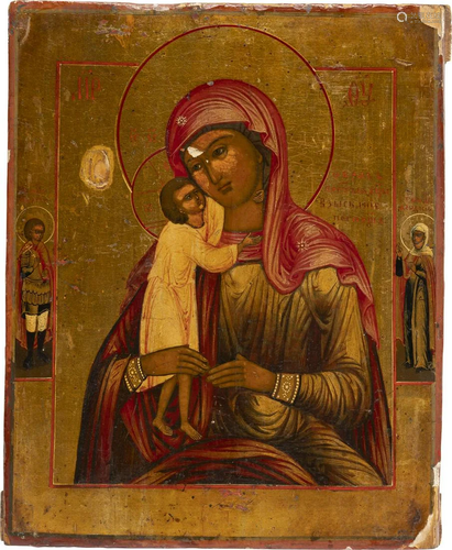 A SMALL ICON SHOWING THE MOTHER OF GOD 'SEEKING OF THE