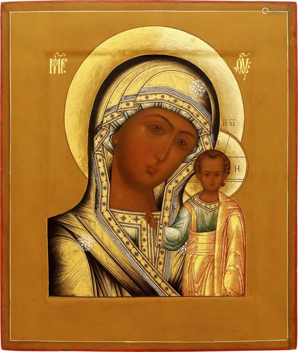 A FINE ICON SHOWING THE KAZANSKAYA MOTHER OF GOD