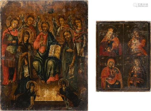 A SMALL QUADRI-PARTITE ICON SHOWING IMAGES OF THE