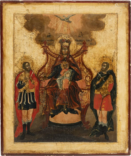 AN ICON SHOWING THE ENTHRONED MOTHER OF GOD FLA…