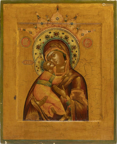 A VERY FINE ICON SHOWING THE VOLOKOLAMSKAYA MOTHER OF