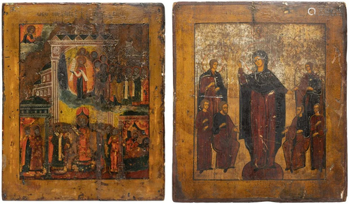 TWO ICONS SHOWING THE POKROV AND THE MOTHER OF GO…