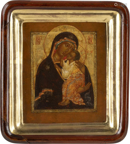 A SMALL ICON SHOWING THE MOTHER OF GOD OF JAROSLAVL