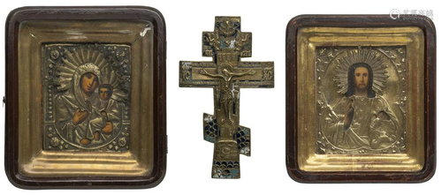 A PAIR OF WEDDING ICONS WITH OKLAD WITHIN KYOT AND A