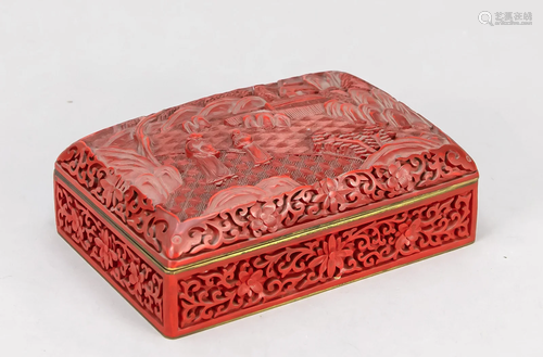 Cinnabar carved lacquer box, C