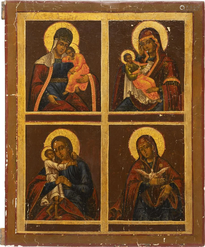 A QUADRI-PARTITE ICON SHOWING IMAGES OF THE MOTHE…