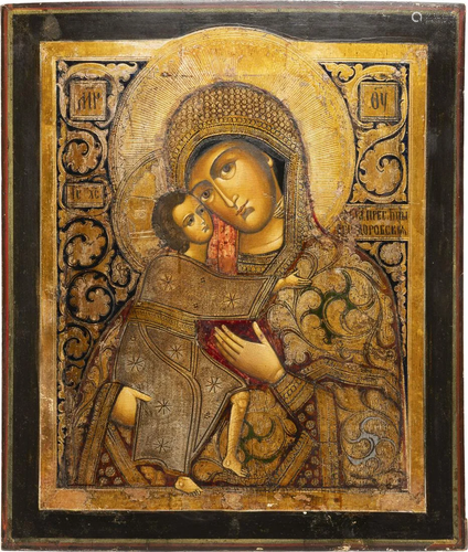 A LARGE ICON SHOWING THE TIKHVINSKAYA MOTHER OF GOD