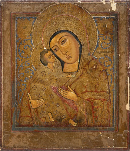 AN ICON SHOWING THE VLADIMIRSKAYA MOTHER OF GOD