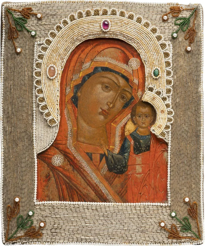 AN ICON SHOWING THE KAZANSKAYA MOTHER OF GOD WITH