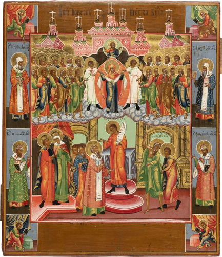 AN ICON SHOWING THE PROTECTING VEIL OF THE MOTHER OF