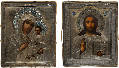 A PAIR OF WEDDINGS ICONS SHOWING CHRIST PANTOKRATOR A…