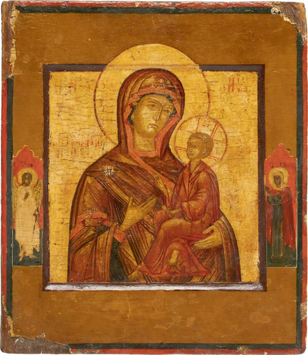 A SMALL ICON SHOWING THE TIKHVINSKAYA MOTHER OF GOD