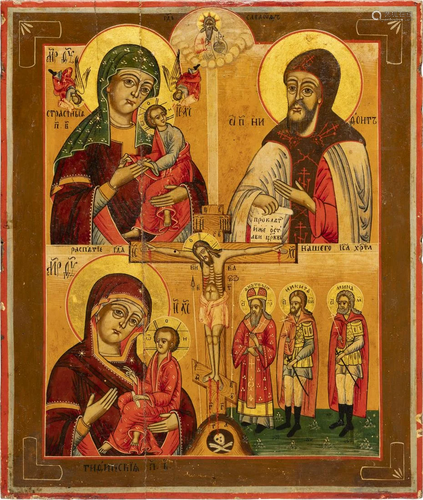 A QUADRI-PARTITE ICON SHOWING IMAGES OF THE MOTHE…