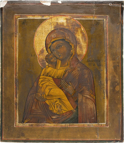 AN ICON SHOWING THE VLADIMIRSKAYA MOTHER OF GOD