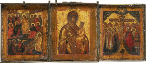 A TRIPTYCH SHOWING THE MOTHER OF GOD, THE HARROWIN…