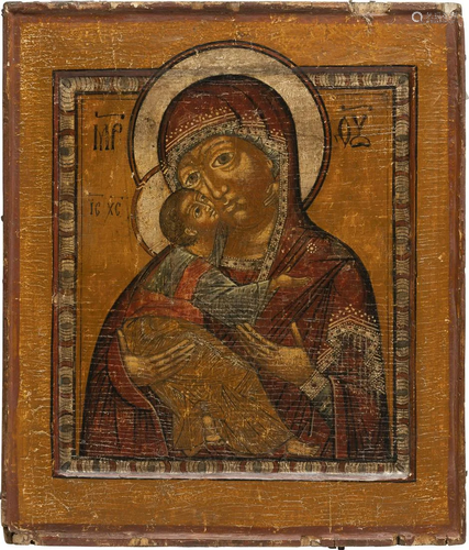 AN ICON SHOWING THE VLADIMIRSKAYA MOTHER OF GOD