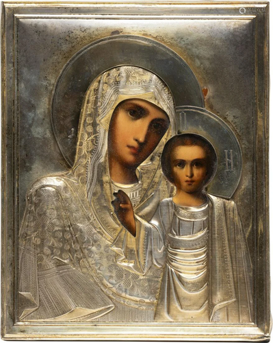 A SMALL ICON SHOWING THE KAZANSKAYA MOTHER OF GOD WITH