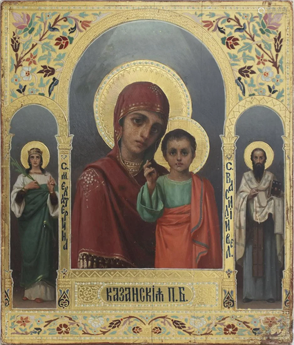 AN ICON SHOWING THE KAZANSKAYA MOTHER OF GOD FLA…