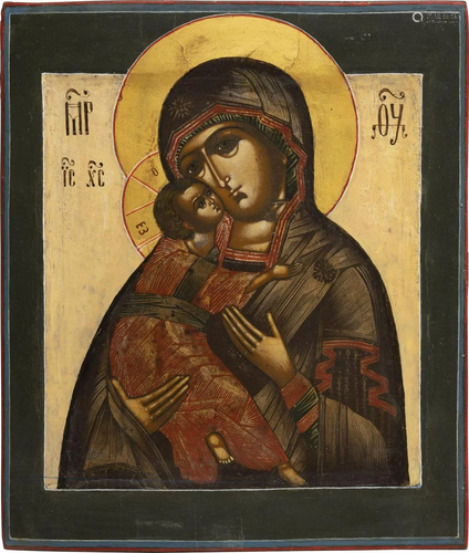 AN ICON SHOWING THE VLADIMIRSKAYA MOTHER OF GOD