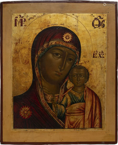 A LARGE ICON SHOWING THE KAZANSKAYA MOTHER OF GOD