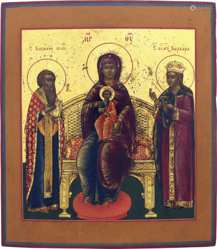 A SMALL ICON SHOWING THE ENTHRONED MOTHER OF GOD