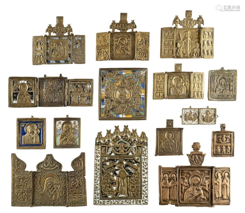 SEVEN TRIPTYCHS, A DIPTYCH AND SEVEN BRASS ICONS