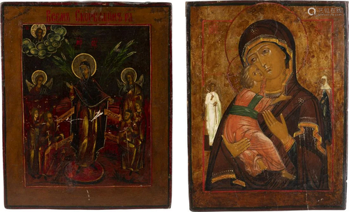 TWO ICONS SHOWING IMAGES OF THE MOTHER OF GOD