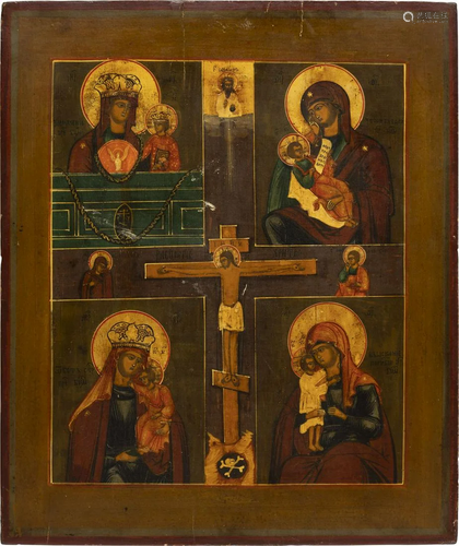 A LARGE QUADRI-PARTITE ICON SHOWING IMAGES OF THE