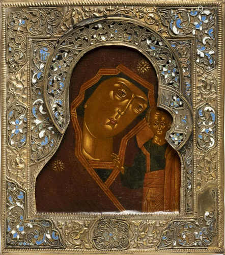 AN ICON SHOWING THE KAZANSKAYA MOTHER OF GOD WITH