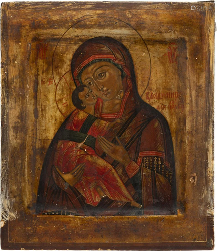 AN ICON SHOWING THE VLADIMIRSKAYA MOTHER OF GOD