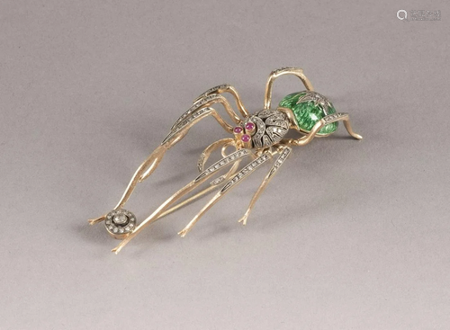 A LARGE GOLD, DIAMOND AND GUILLOCHÃ‰ ENAMEL SPIDER