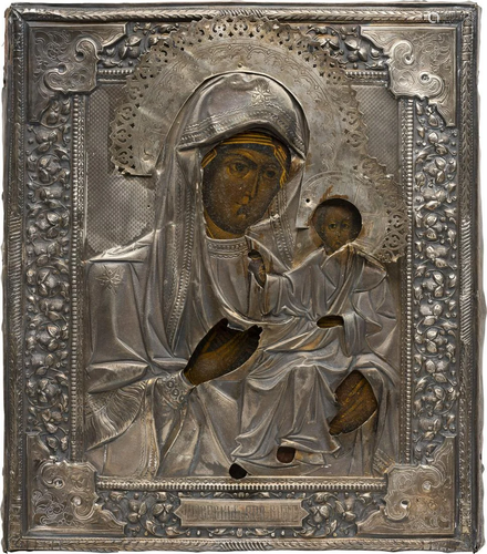 AN ICON SHOWING THE IVERSKAYA MOTHER OF GOD WITH A