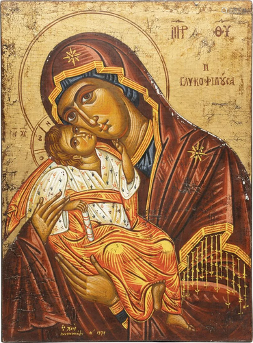 A LARGE ICON SHOWING THE SWEET-KISSING MOTHER OF GOD