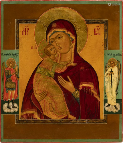 A SMALL ICON SHOWING THE VLADIMIRSKAYA MOTHER OF GOD