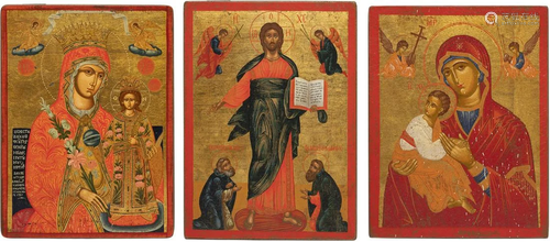 THREE ICONS SHOWING CHRIST AND THE MOTHER OF GOD