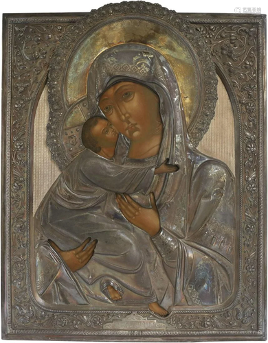 A LARGE ICON SHOWING THE VLADIMIRSKAYA MOTHER OF GOD