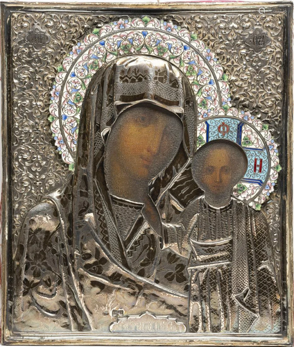 AN ICON SHOWING THE MOTHER OF GOD OF KAZAN WITH A