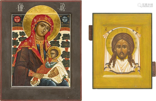 TWO SMALL ICONS SHOWING THE MANDYLION AND THE