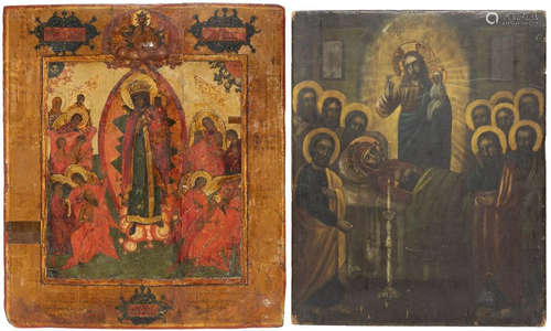 TWO ICONS SHOWING THE MOTHER OF GOD 'JOY TO ALL WHO