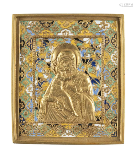 AN ENAMEL ICON SHOWING THE MOTHER OF GOD OF WLADIMIR