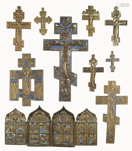 QUADRIPTYCH AND NINE CRUCIFIXES