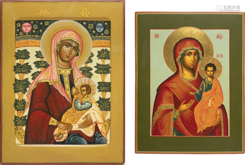 TWO ICONS SHOWING IMAGES OF THE MOTHER OF GOD