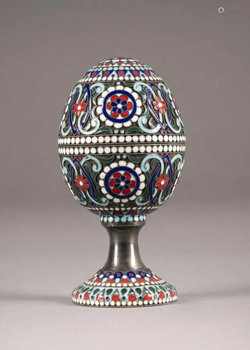 A SILVER AND CLOISONNÃ‰ ENAMEL EGG-SHAPED BOX