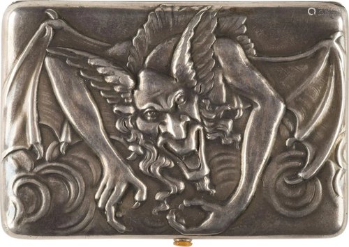 A SILVER CIGARETTE CASE SHOWING MEPHISTO