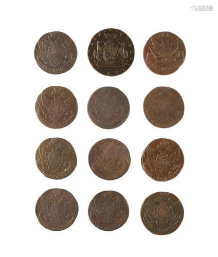 A COLLECTION OF 12 COPECKS COINS