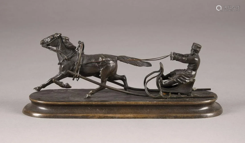 A BRONZE GROUP OF HORSE-DRAWN SLEIGH